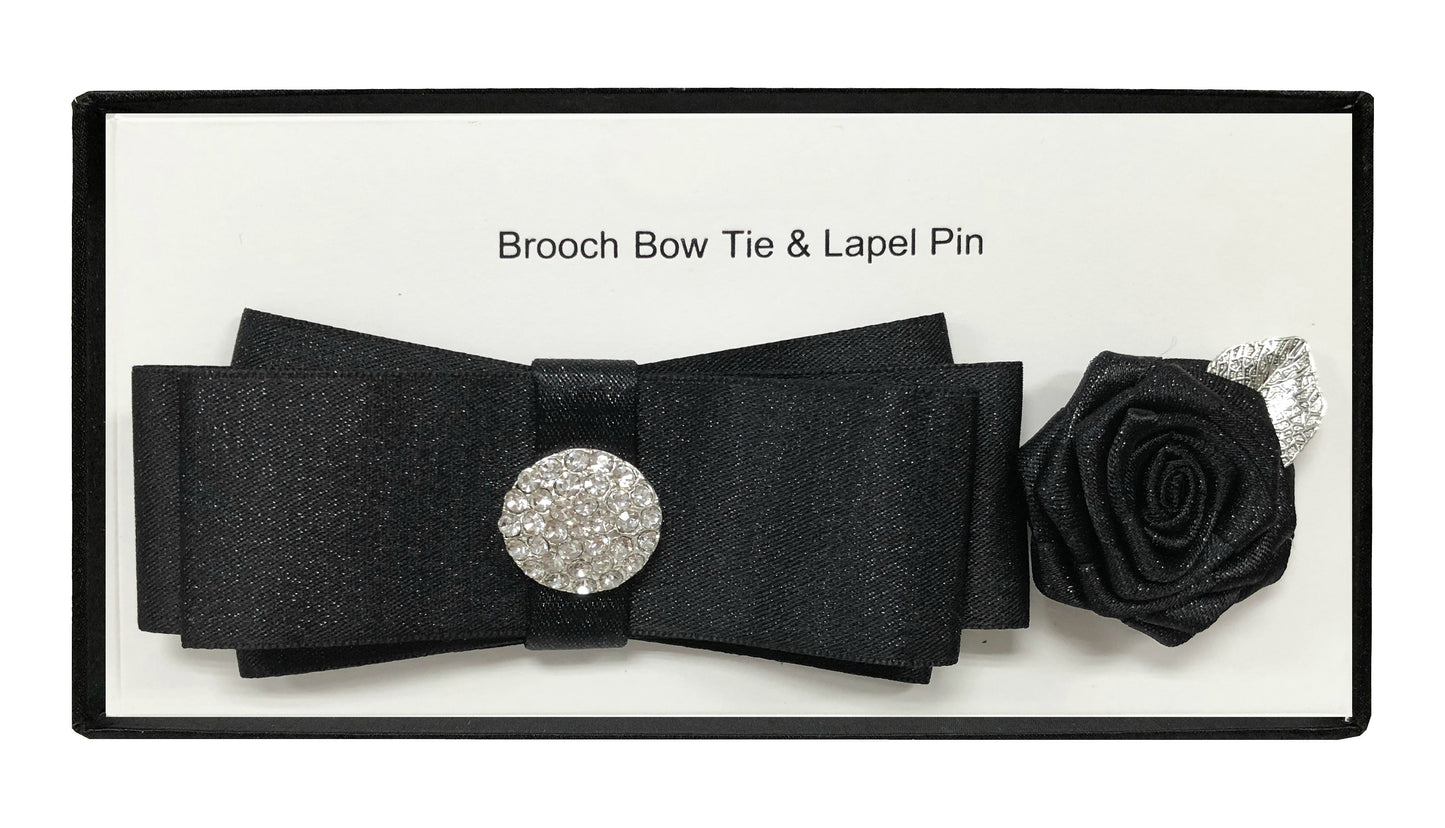 Men's Fashion Rhinestone Brooch Bow Tie and Lapel Accessories Set