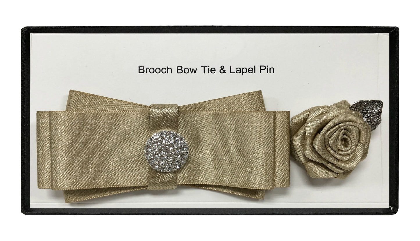 Men's Fashion Rhinestone Brooch Bow Tie and Lapel Accessories Set