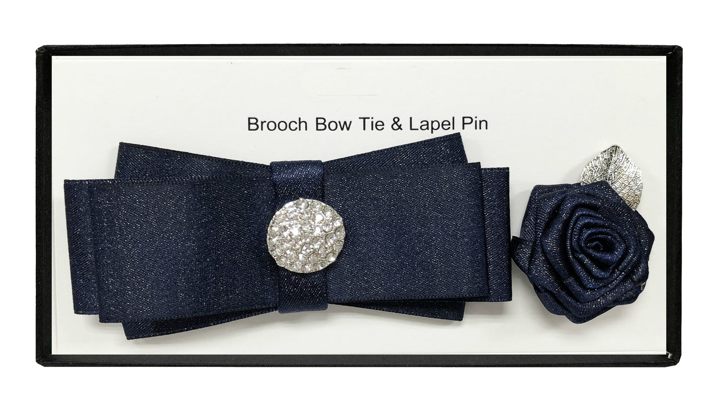 Men's Fashion Rhinestone Brooch Bow Tie and Lapel Accessories Set