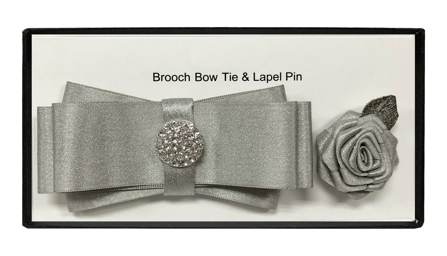 Men's Fashion Rhinestone Brooch Bow Tie and Lapel Accessories Set