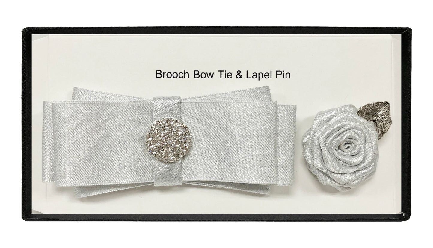 Men's Fashion Rhinestone Brooch Bow Tie and Lapel Accessories Set