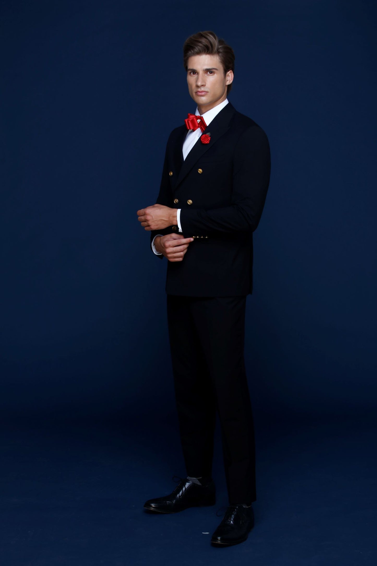 OMC Signature Men's Navy Double Breasted Slim Fit Suit (2-Pieces)