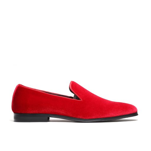 men's red velvet loafers
