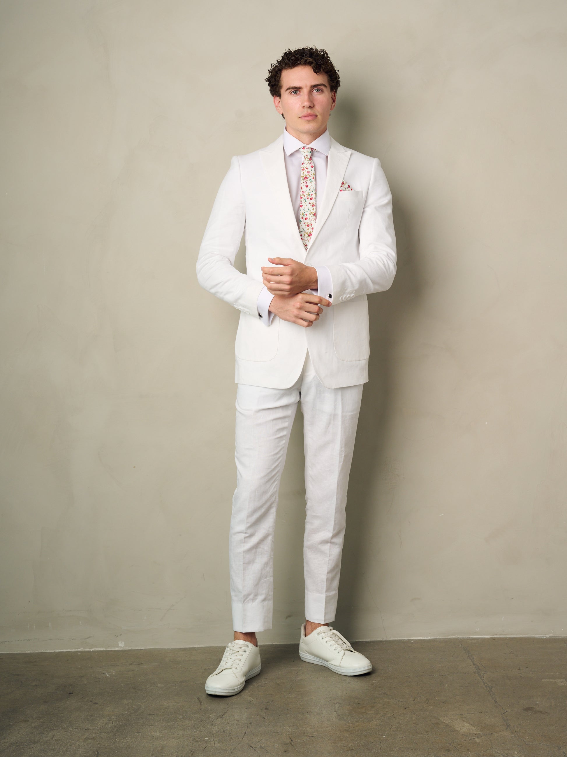 Men's 2-Pieces Slim Fit Linen Suit (White)