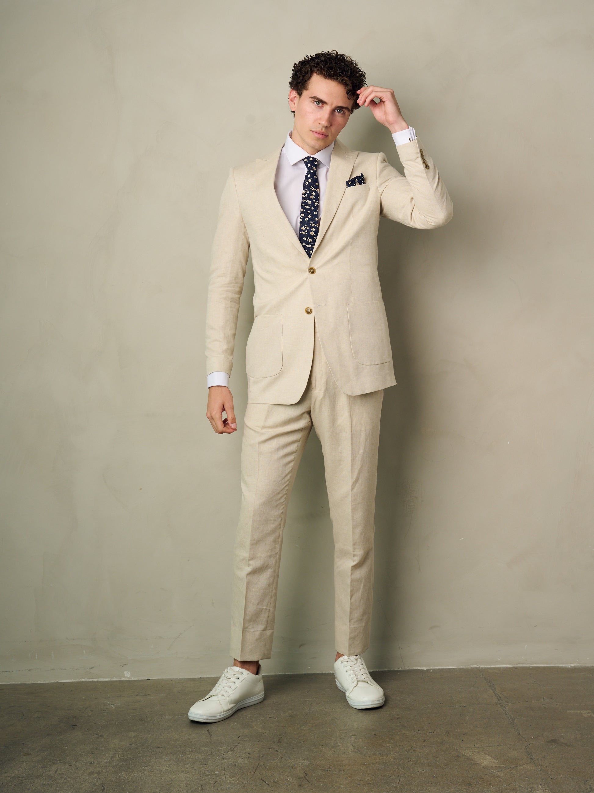 Men's 2-Pieces Slim Fit Linen Suit (Tan) – OMC Formal
