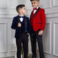 OMC 3-Pieces Boy's Velvet Slim Fit Jacket, Vest and Bow Tie Set (Navy)