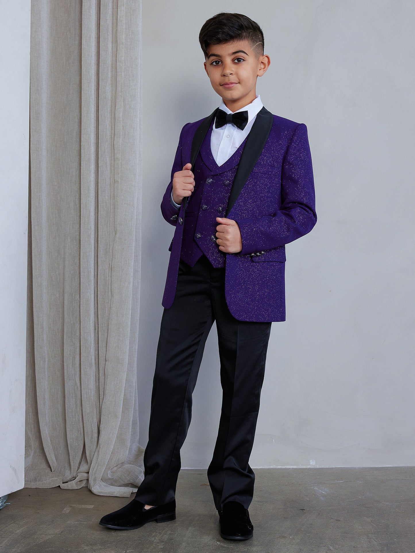OMC 5-Pieces Boy's Slim Fit Plum Modern Sequin Tuxedo Set