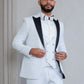 OMC Signature Men's Slim Fit White Modern Sequin Tuxedo Set  (3-Pieces)