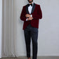 OMC Signature 3-Piece Burgundy Men's Velvet Shawl Lapel Slim Fit Tuxedo Set