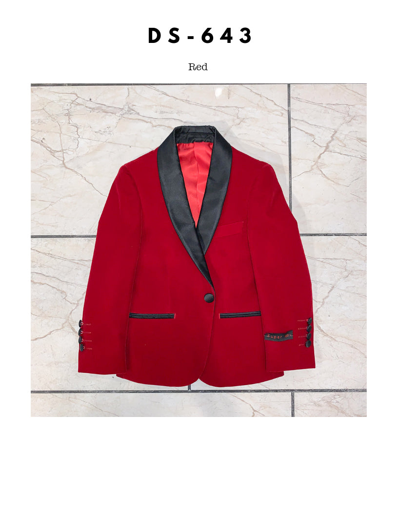 Boy's Red Velvet Slim Fit Jacket