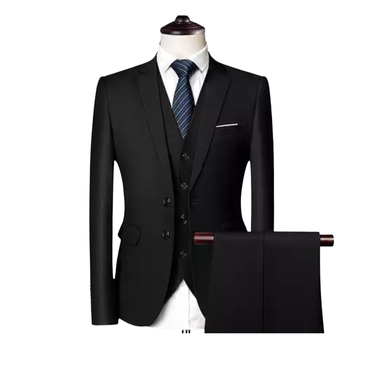OMC Signature Men's Black Notch Lapel Slim Fit Suit (3-Pieces)