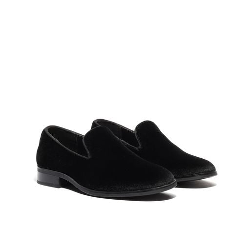 Boy's Velvet Loafers Black 3 Youth