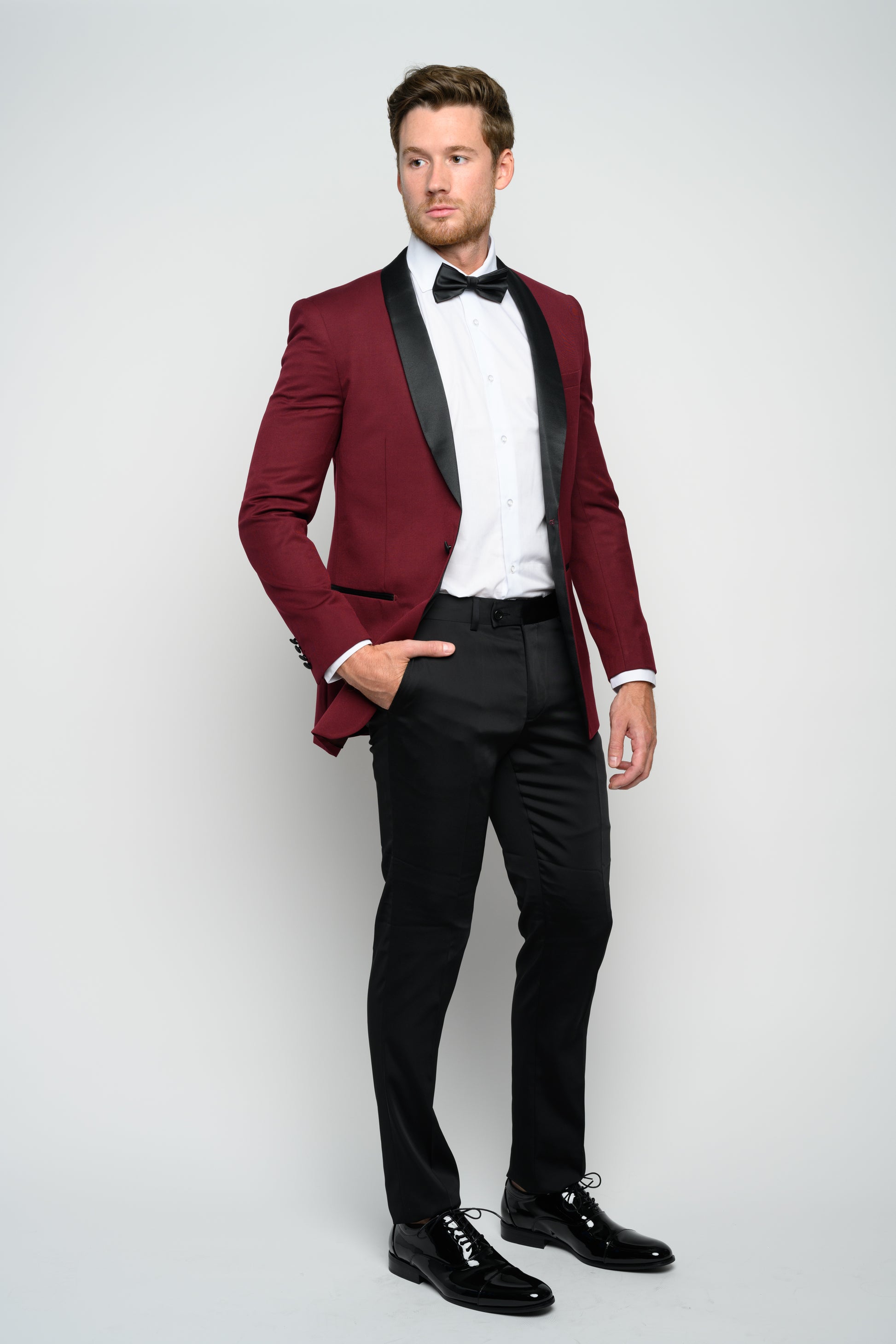 Men's Burgundy Shawl Lapel Slim Fit Tuxedo