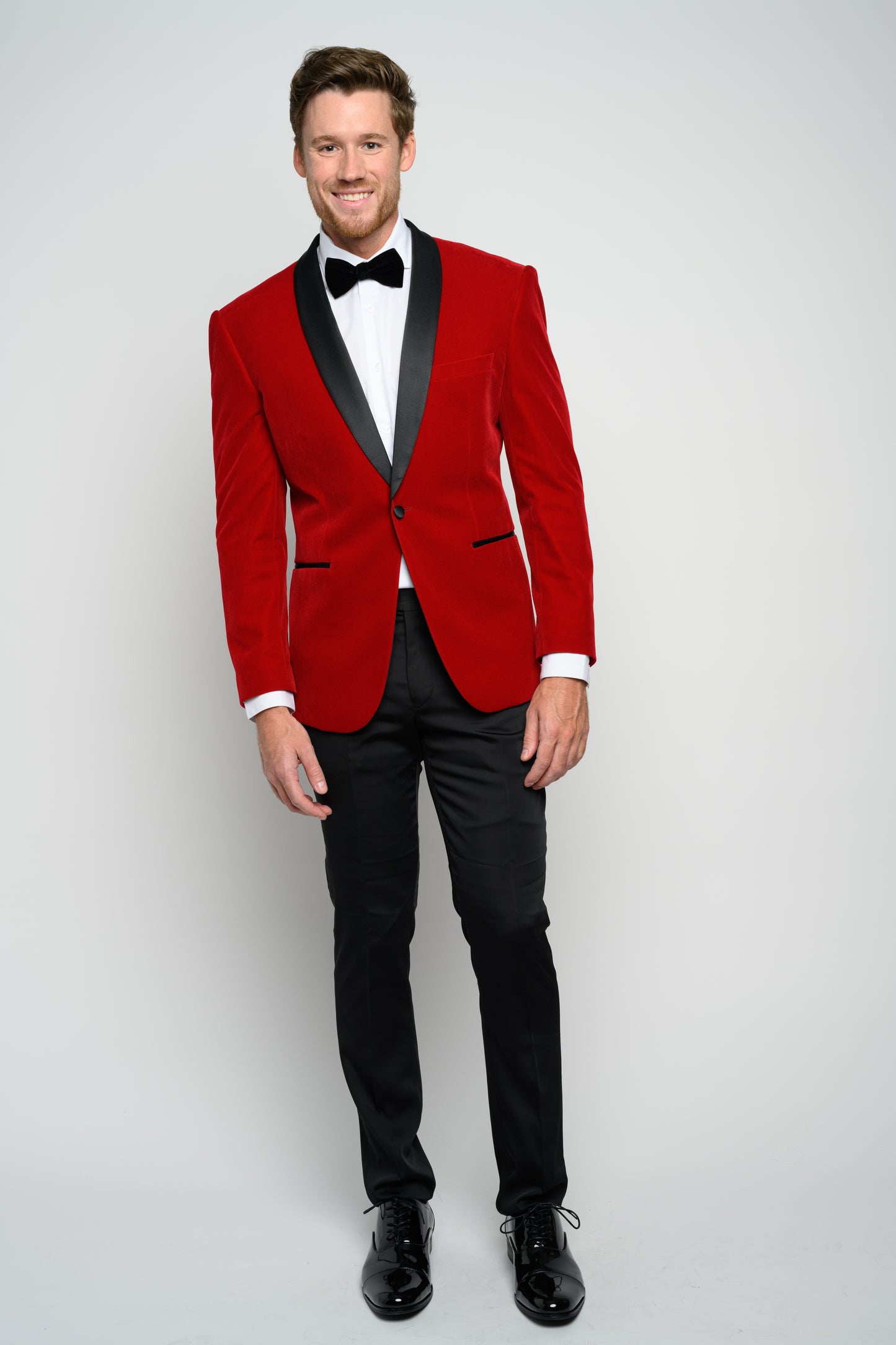 OMC Signature Men's Velvet Shawl Lapel Slim Fit Tuxedo Jacket (Red)