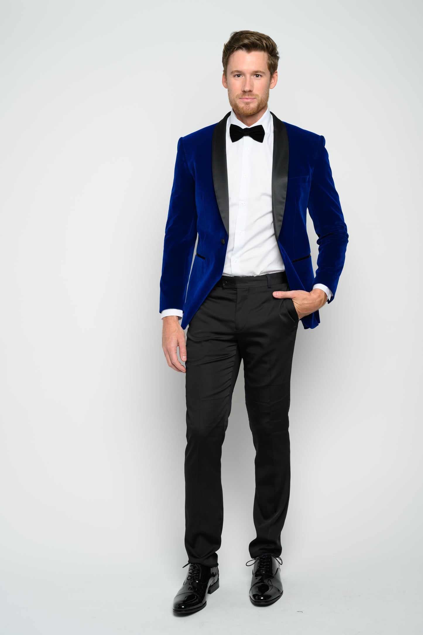 OMC Signature Men's Velvet Shawl Lapel Slim Fit Tuxedo Jacket (Blue)
