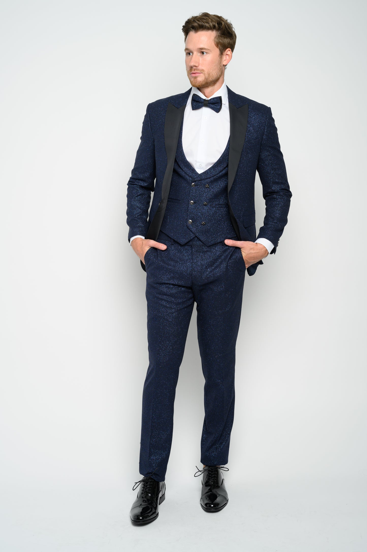 Men's Navy Modern Sequin Tuxedo Set