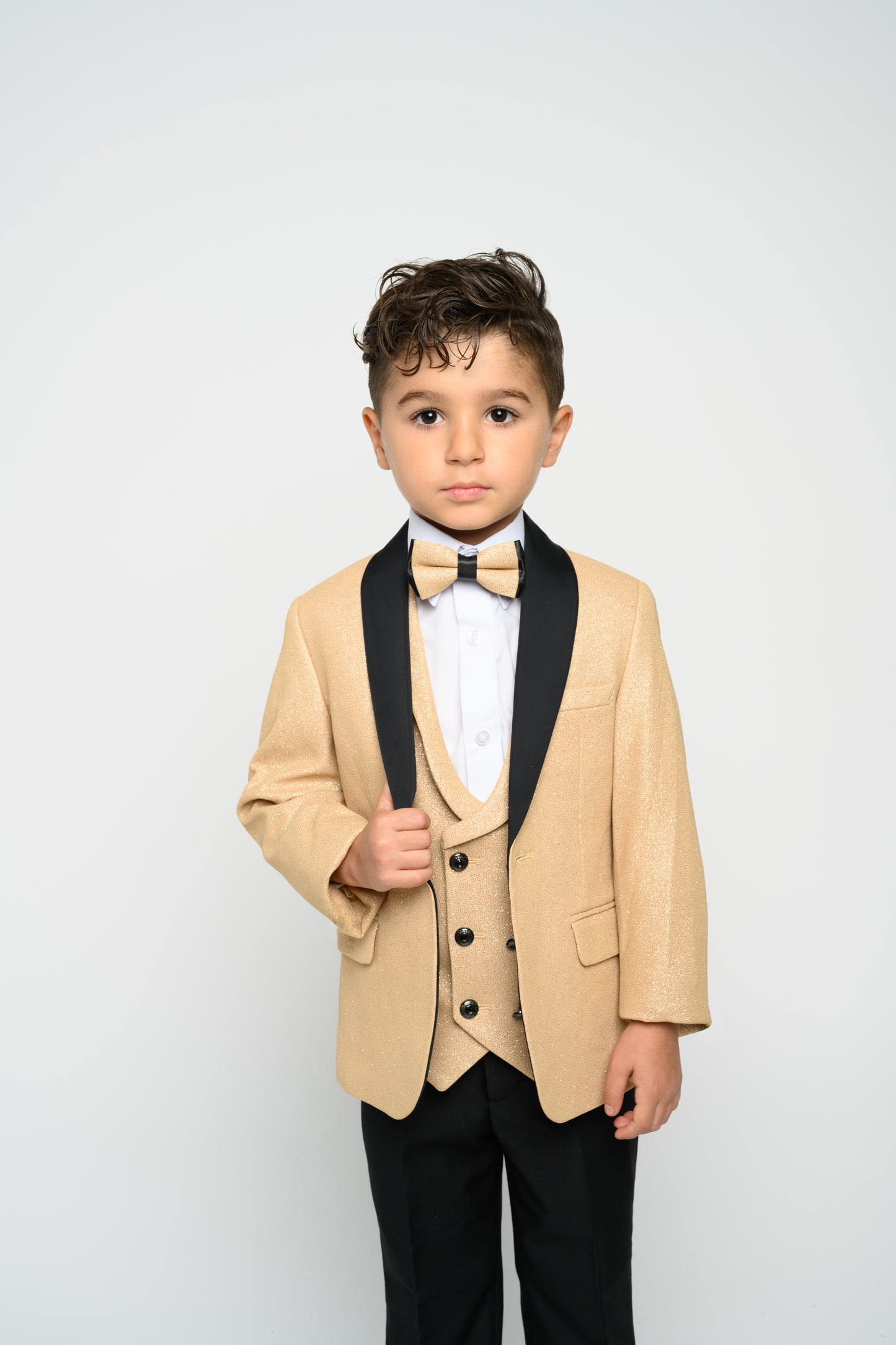 Boy's Black Modern Sequin Tuxedo Set