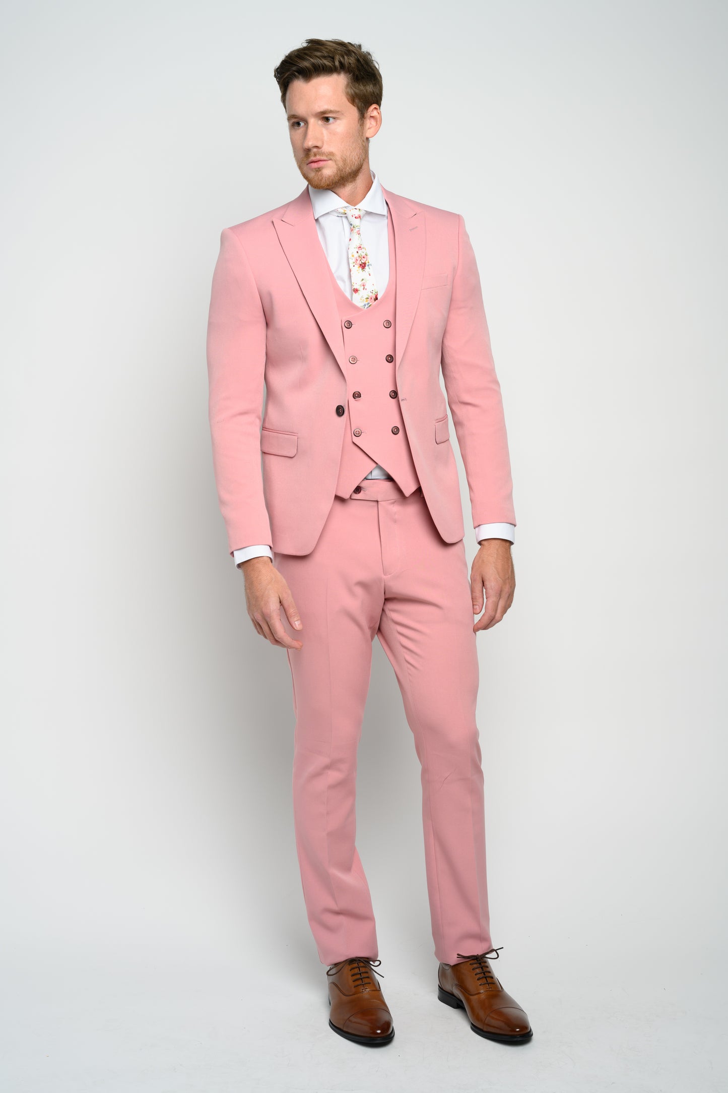 Copy of Men's 3-Pieces Slim Fit Peak Lapel Pink Color Wool Suit