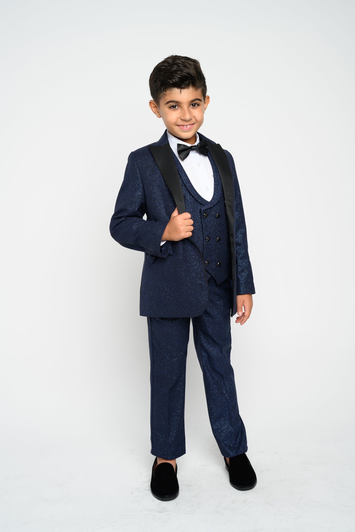 Boy's Navy Blue Modern Sequin Tuxedo Set