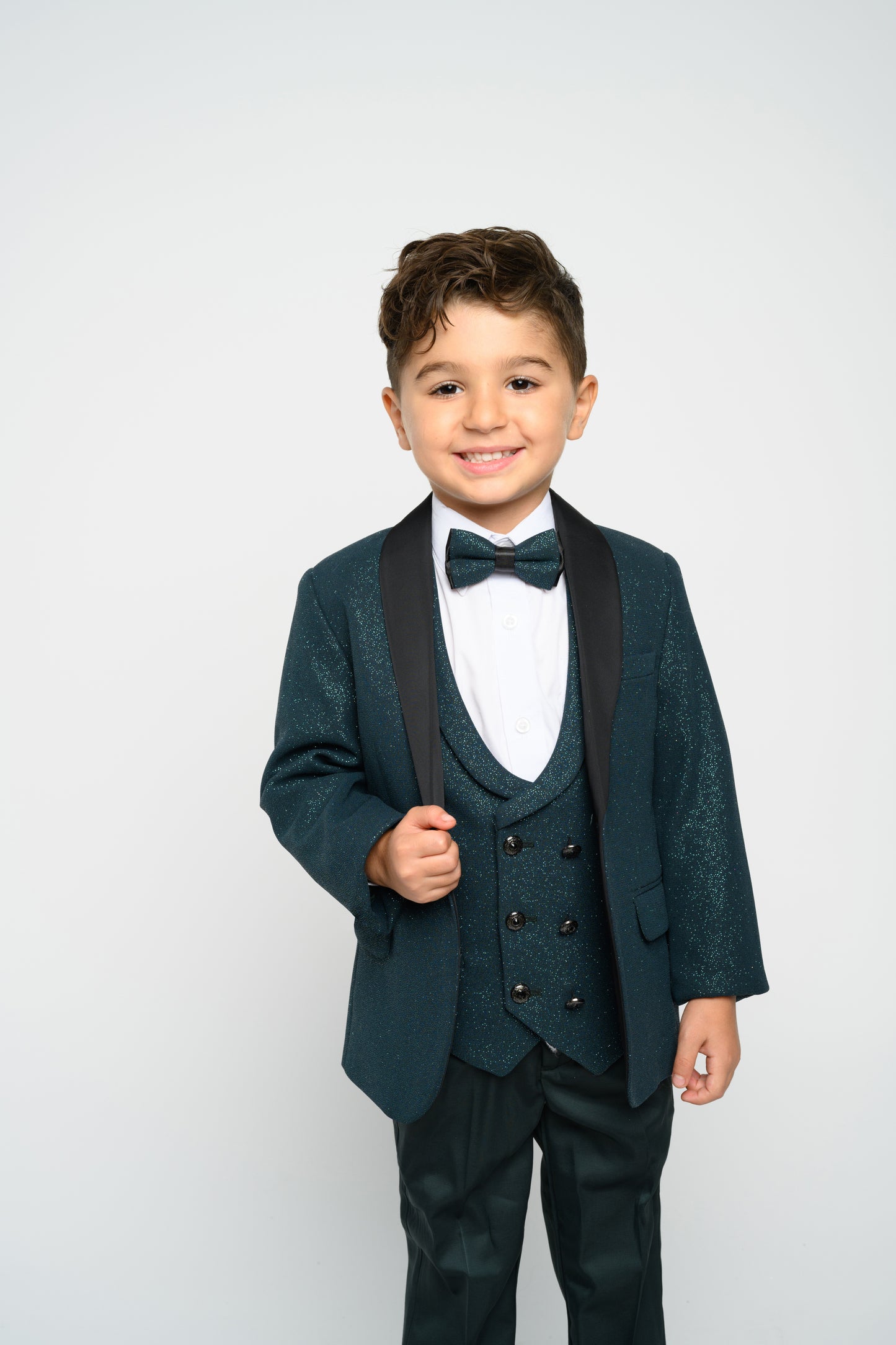Boy's Hunter Green Modern Sequin Tuxedo Set