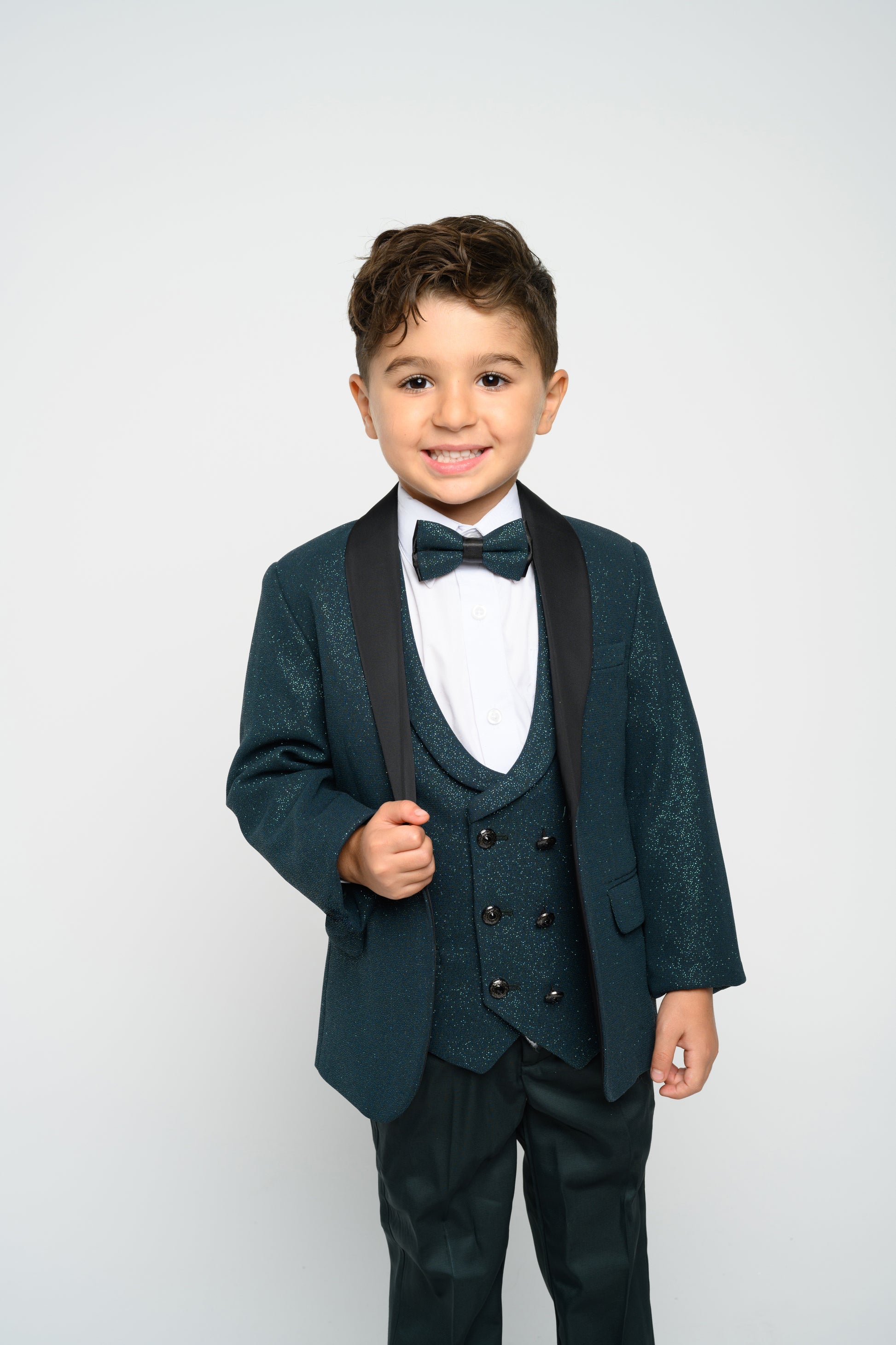 OMC 3-Pieces Boy's Slim Fit Modern Sequin Tuxedo Set (Hunter Green