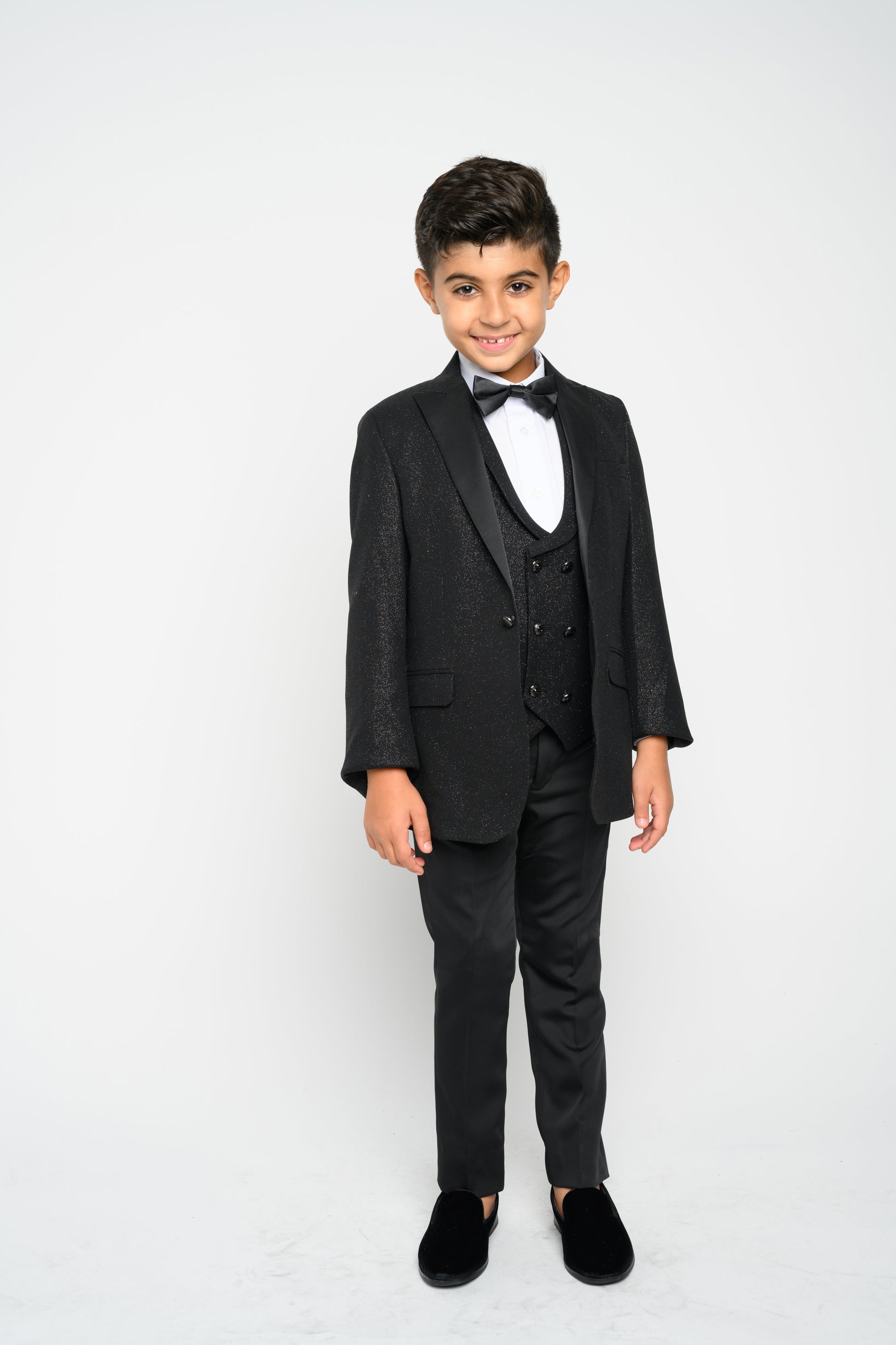 Boy's  Black Modern Sequin Tuxedo Set