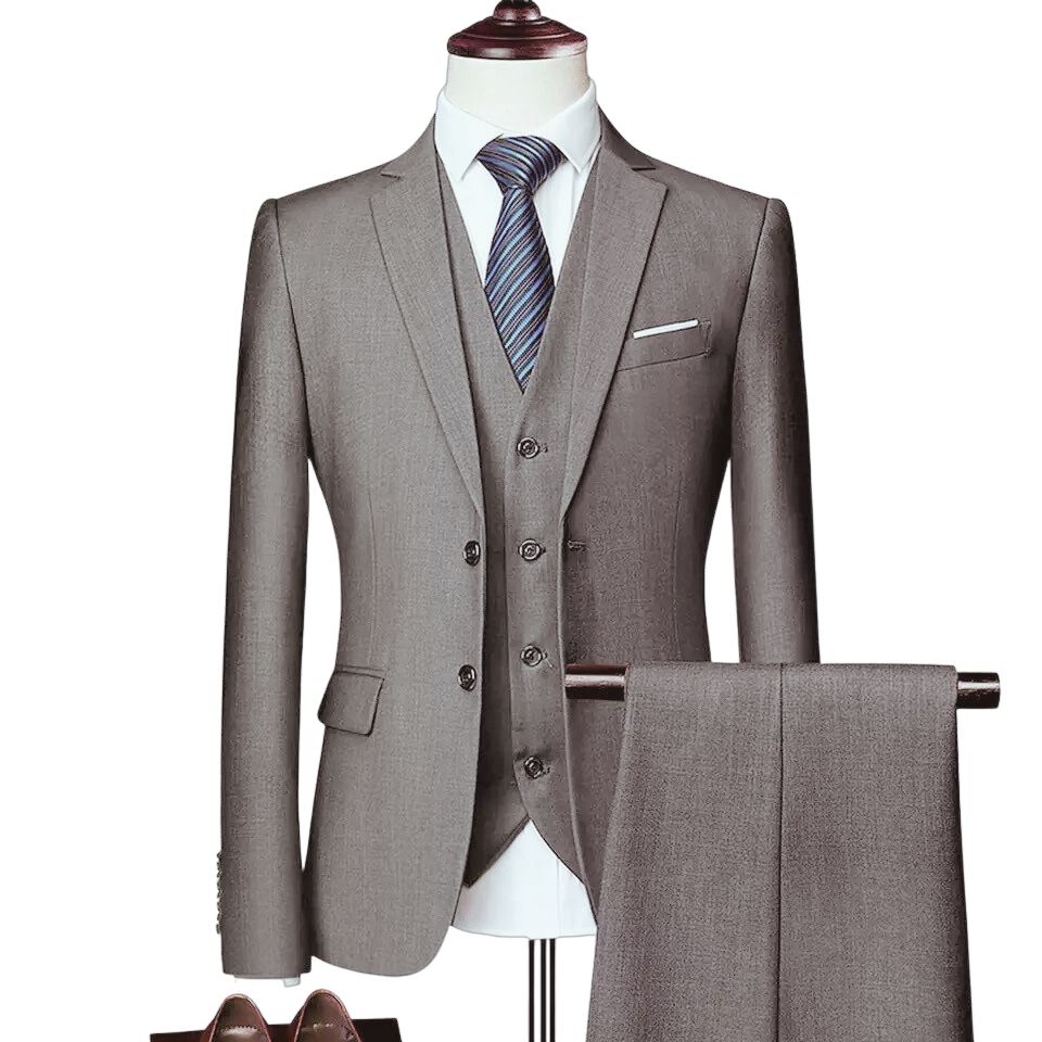 OMC Men's 3-Pieces Fit Suit Light Grey