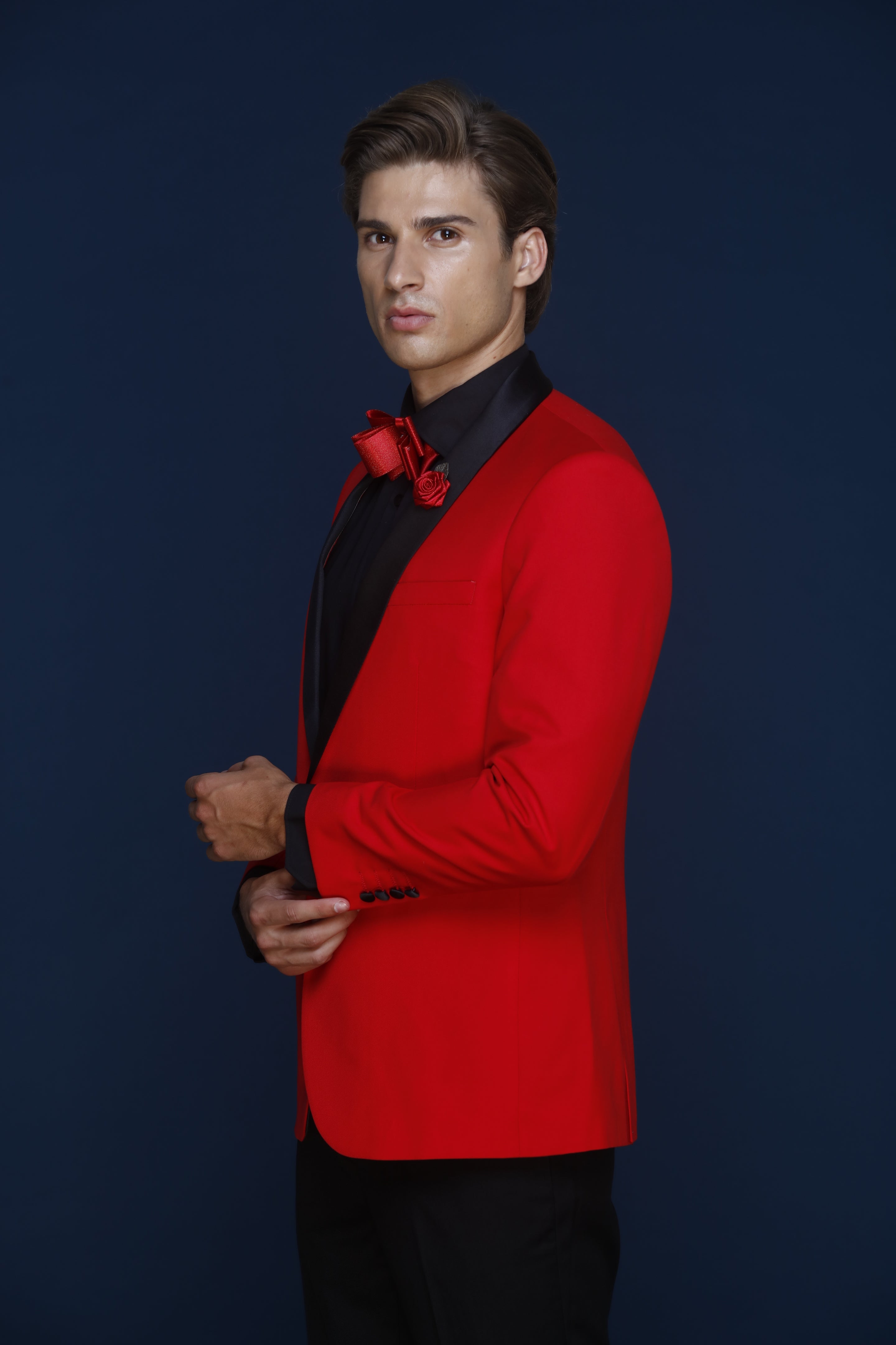 Red and black sale slim fit tuxedo