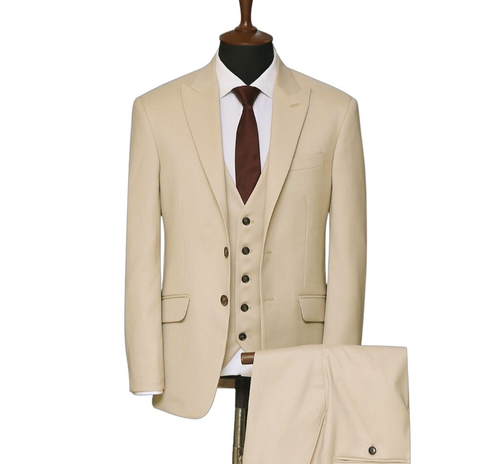 OMC Signature Men's Beige Notch Lapel Slim Fit Suit (3-Pieces)
