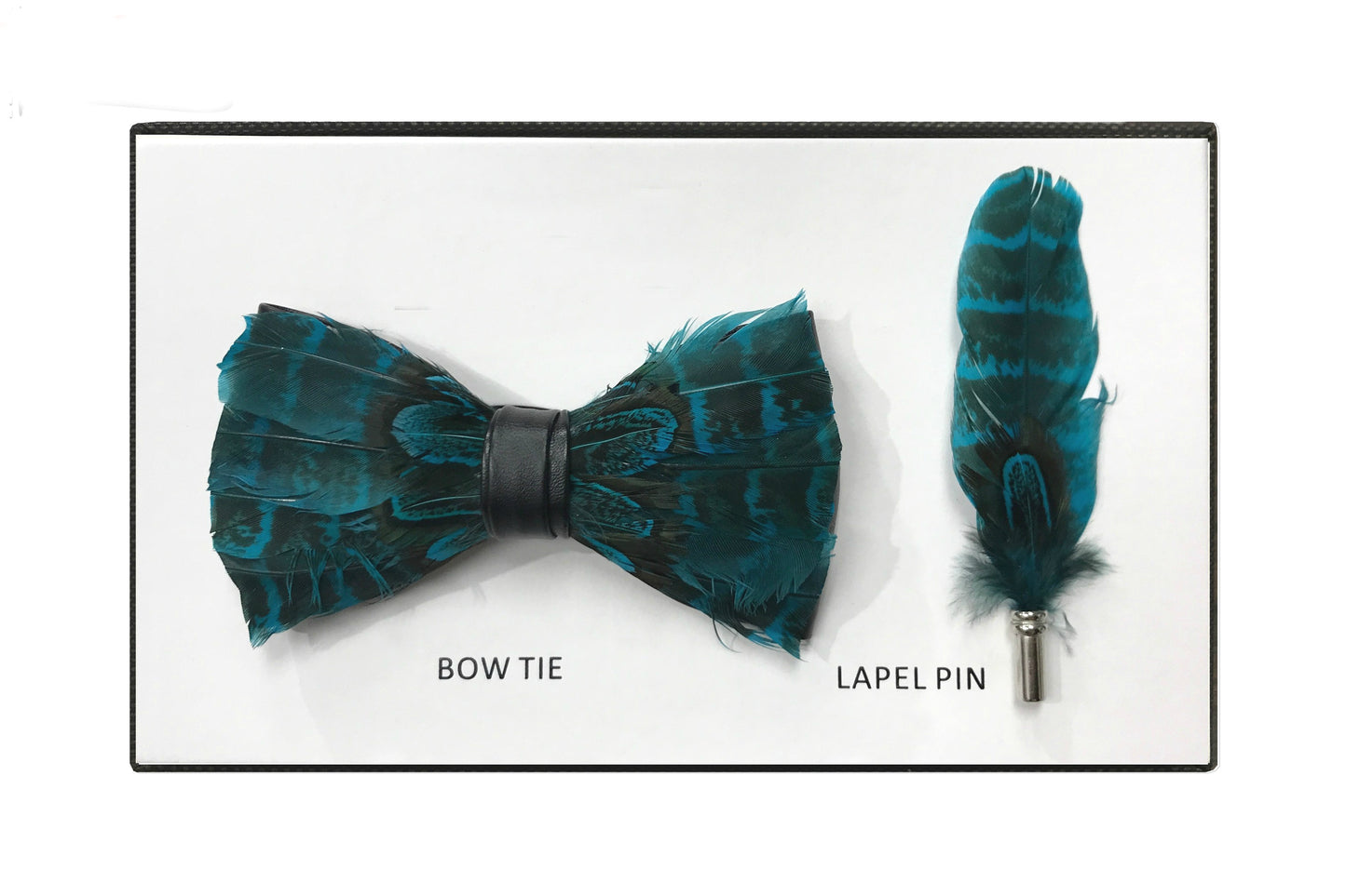 Men's Premium Teal Feather Fashion Bow Tie Accessories Set